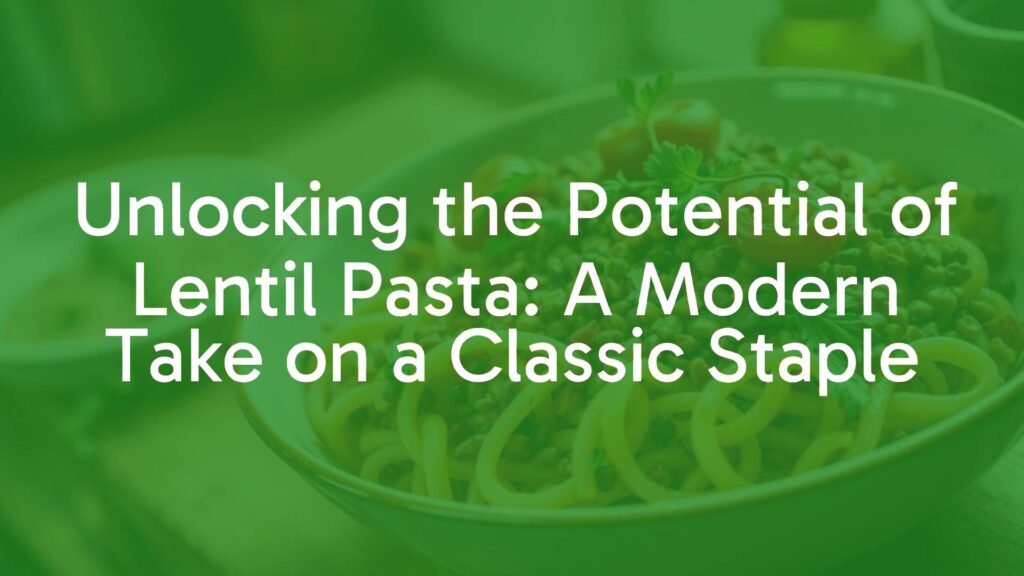 A bowl of colorful lentil pasta in various shapes (penne, fusilli, spaghetti), garnished with fresh herbs and cherry tomatoes, rustic kitchen background, warm lighting, inviting and appetizing.