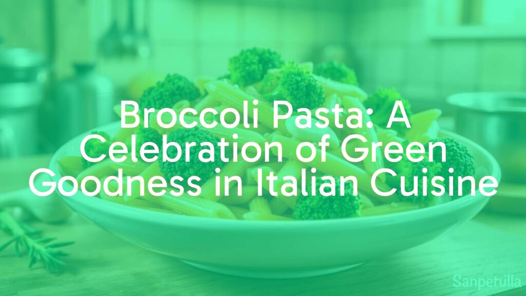 Delicious broccoli pasta with penne, fresh green broccoli florets, garlic and olive oil, Italian cuisine, vibrant and wholesome, rustic kitchen setting, warm lighting, realistic.